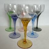 6 coloured glass wine glasses