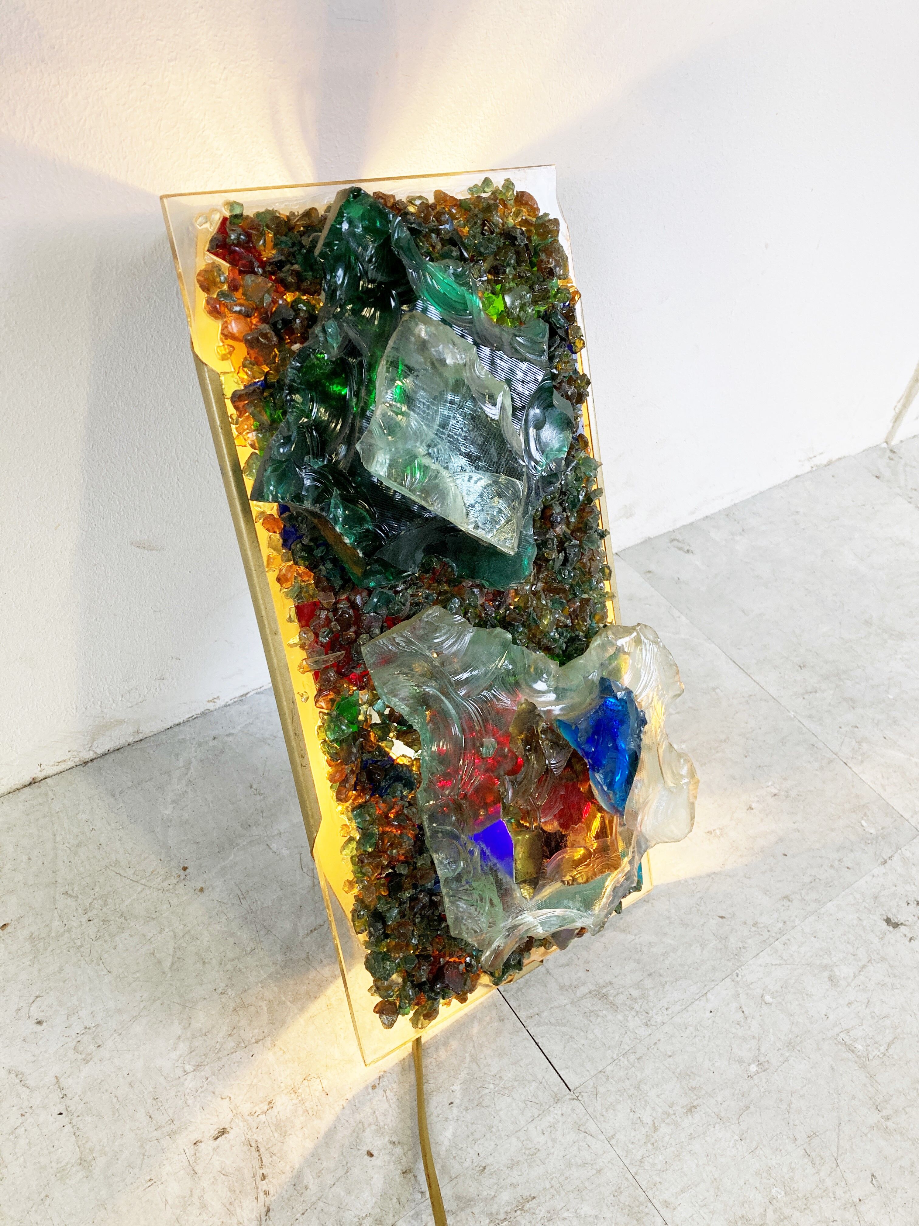 Vintage brutalist glass wall lamp 1960s