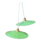 Set of two vintage green and white enamelled sheet metal lampshade pendants