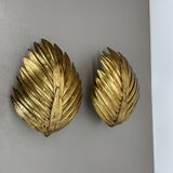 Lot de 2 appliques murales dorées à feuilles florentines de style hans kögl, italie, 1980