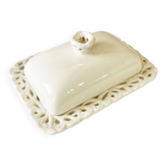 Small white ceramic butter dish