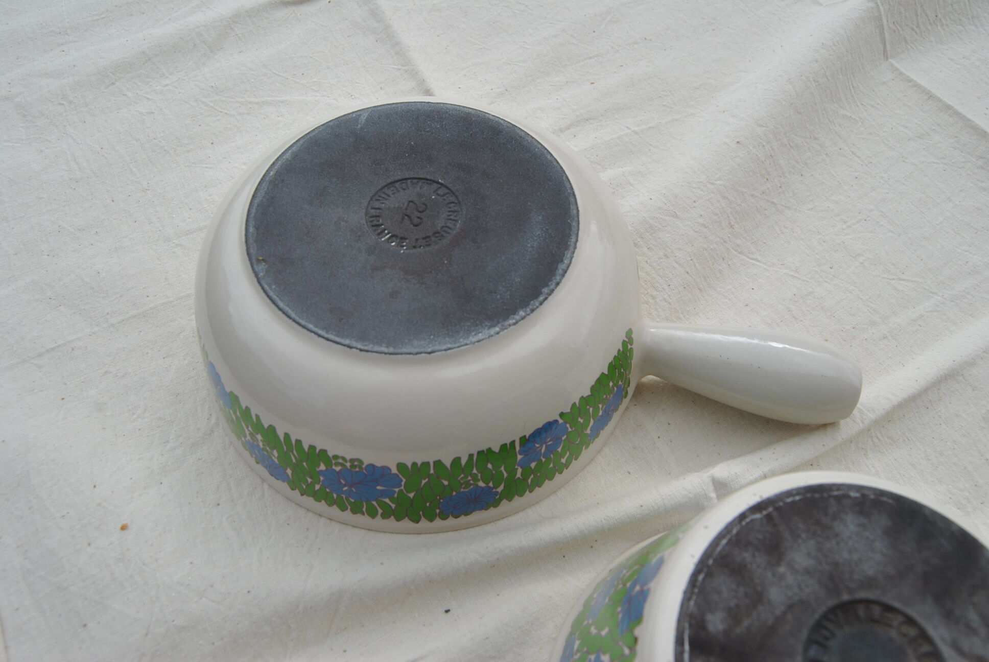 Set of 2 pans Le Creuset blue/green pattern 70s