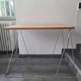 Desk/Table composed of a wooden top and its 2 vintage chrome trestles