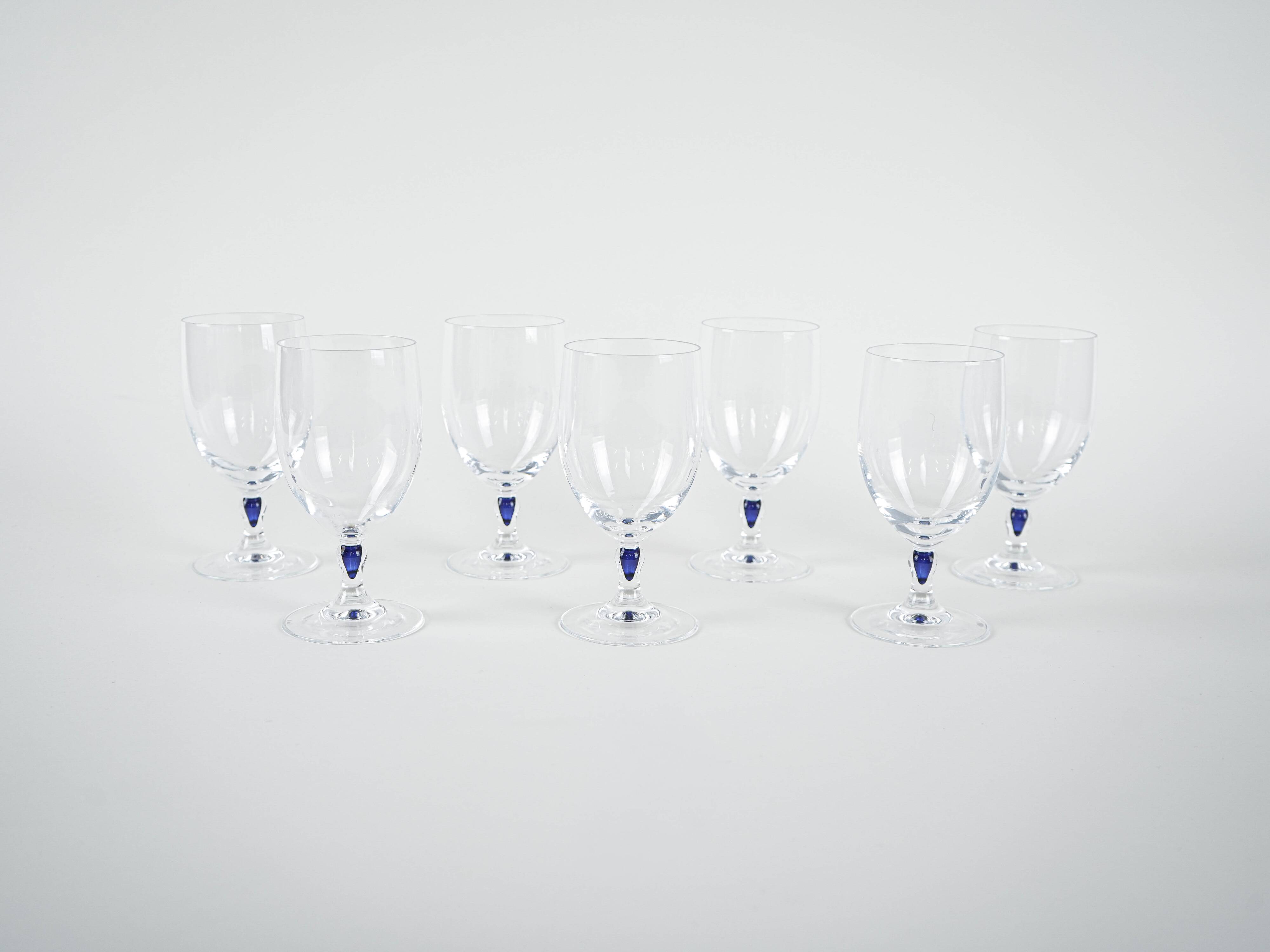 The set of Venise Saphir glasses, French design, 1970s, manufactured by Cri