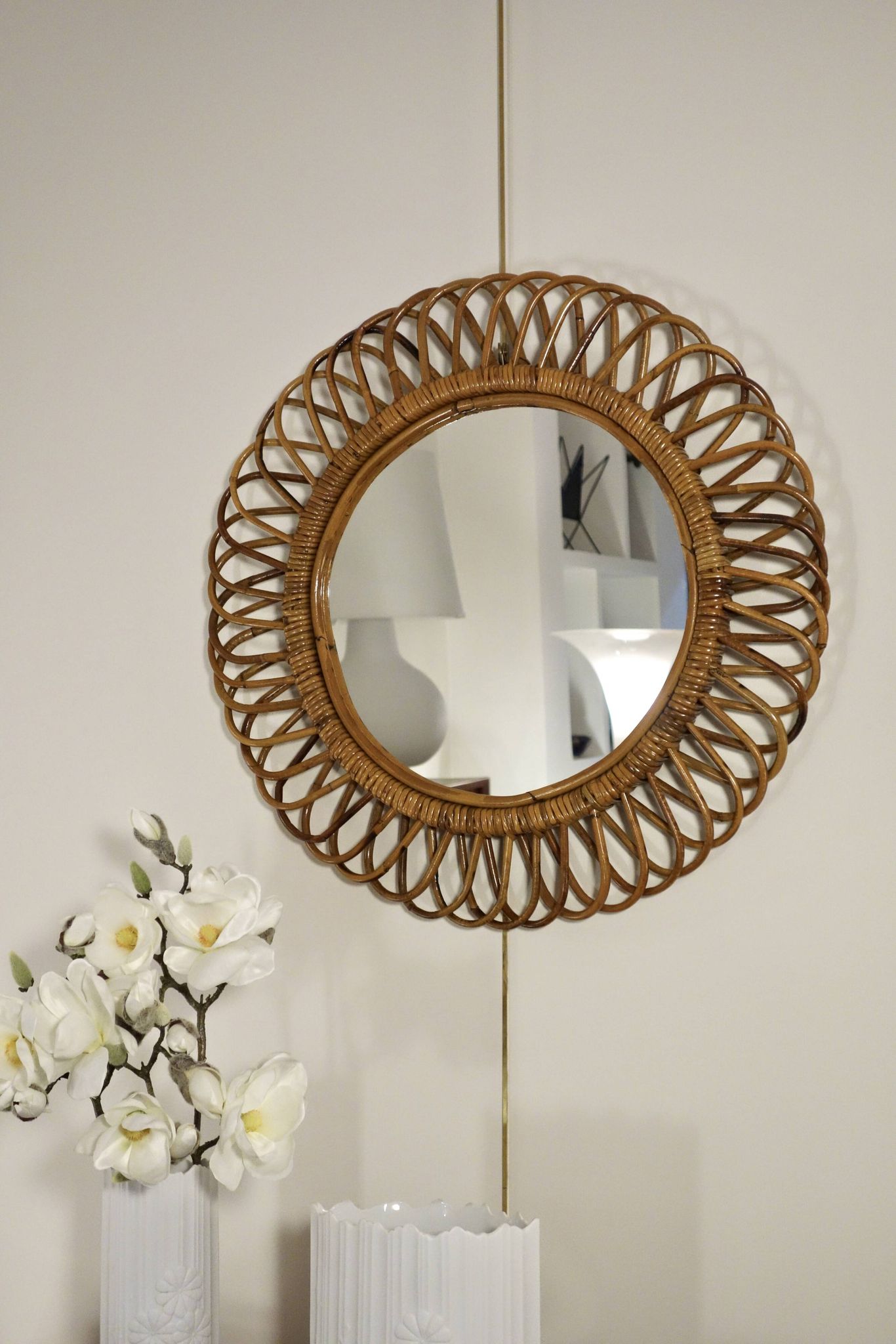 Rattan and bamboo mirror attributed to Franco Albini, Italy 1960's