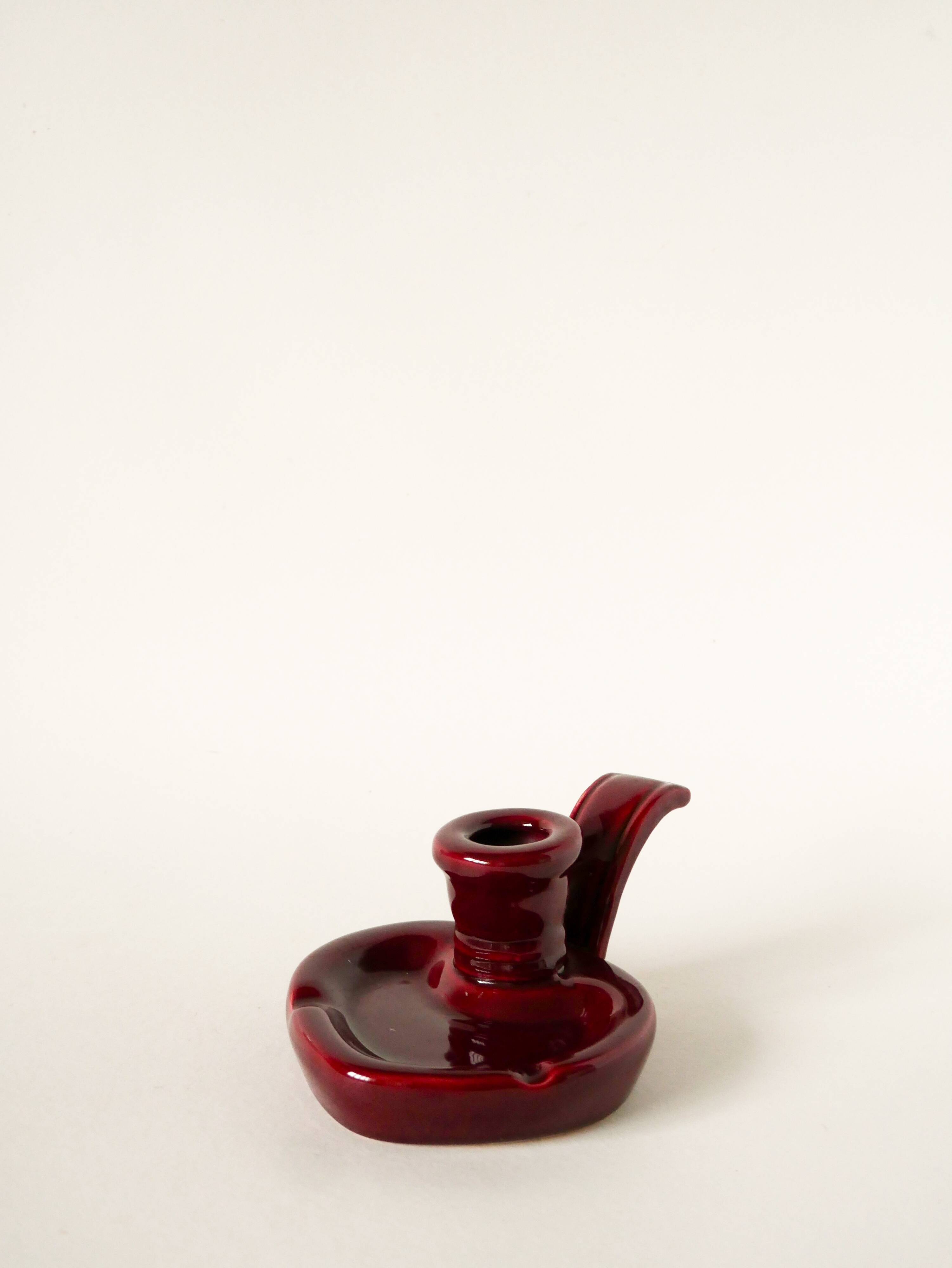 Ceramic candle holder with handle, Bordeaux