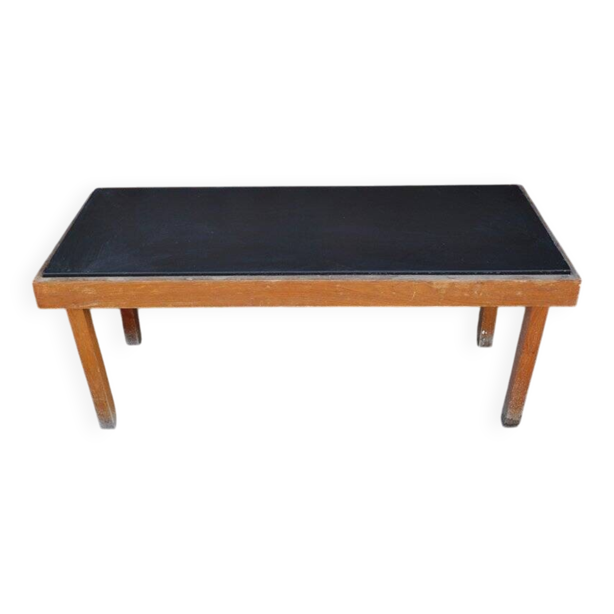 1960s brown wooden coffee table with integrated black top - Mid-Century style