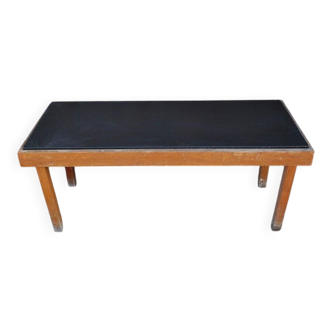 1960s brown wooden coffee table with integrated black top - Mid-Century style