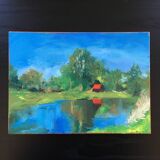 Painting the red house of the lake
