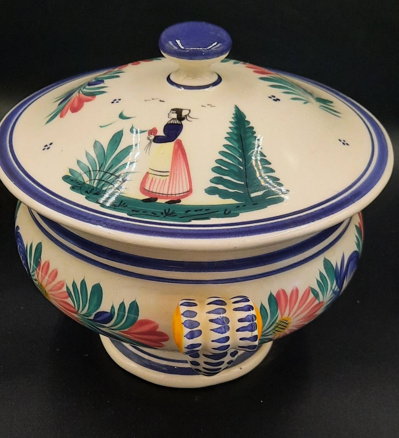 HB Quimper earthenware soup tureen with traditional floral decoration