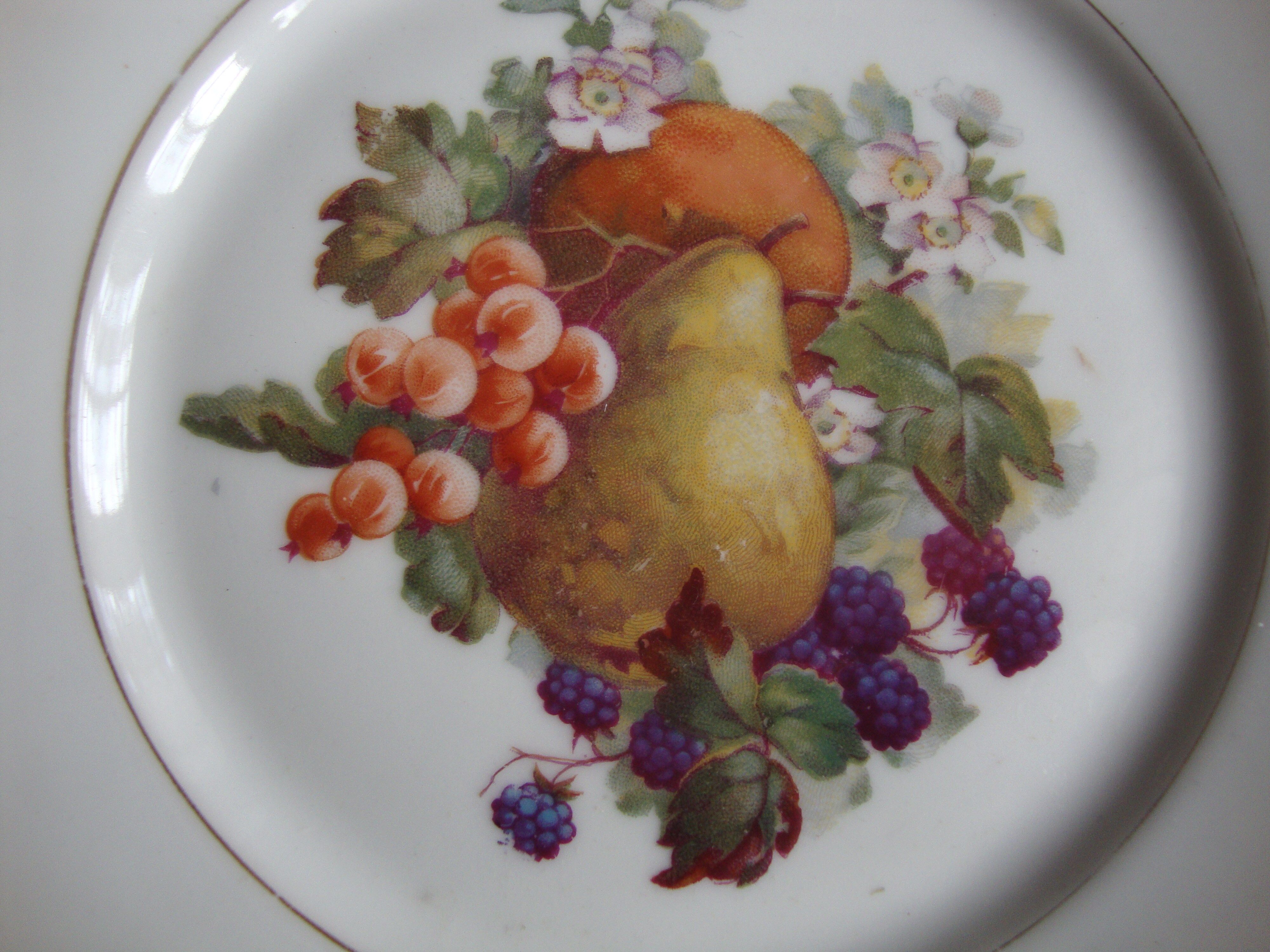 Set of 5 antique Limoges porcelain plates L.J.V with fruit decoration