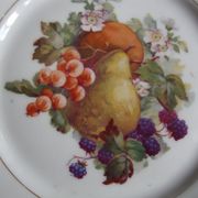 Set of 5 antique Limoges porcelain plates L.J.V with fruit decoration