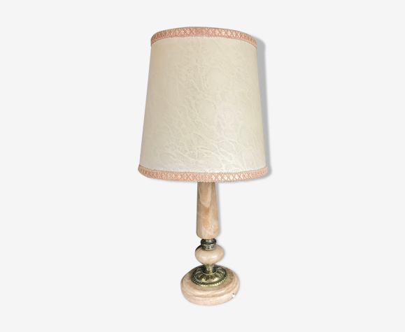 Lampe ancienne pied en pierre d’onyx et laiton 40 cm