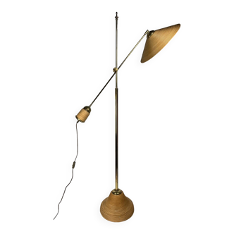 Italian Adjustable Floor Lamp in Pencil Reed, Bamboo, Rattan and Brass, 1970s