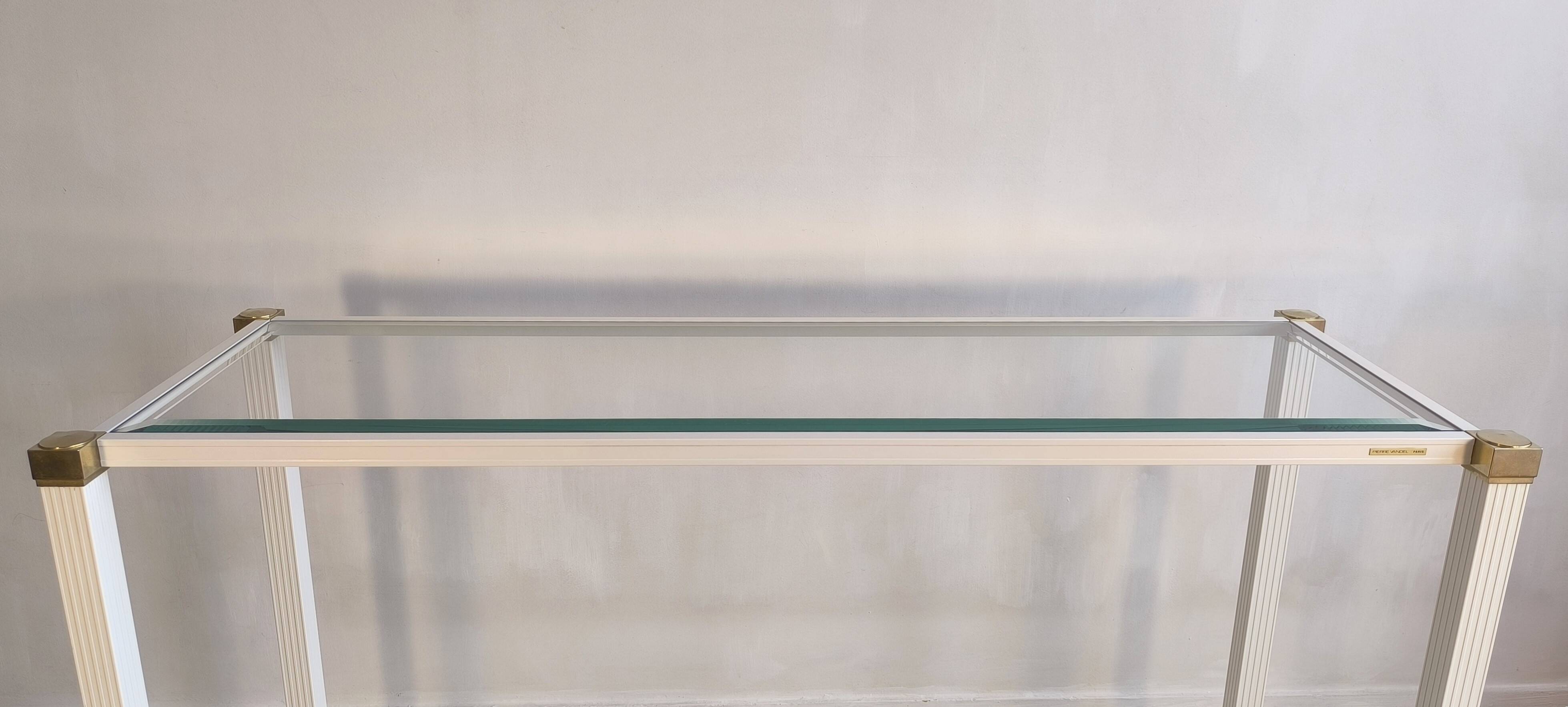 Iconic white console with designer spacer, signed Pierre Vandel Paris