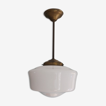 Art deco pendant lamp with white opaline conical globe
