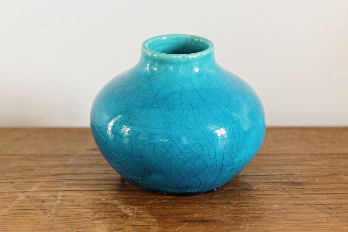 Glazed terracotta onion vase, signed