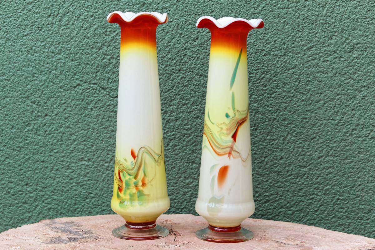 Pair of blown glass Murano collared vases