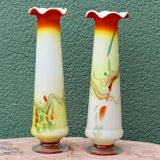 Pair of blown glass Murano collared vases