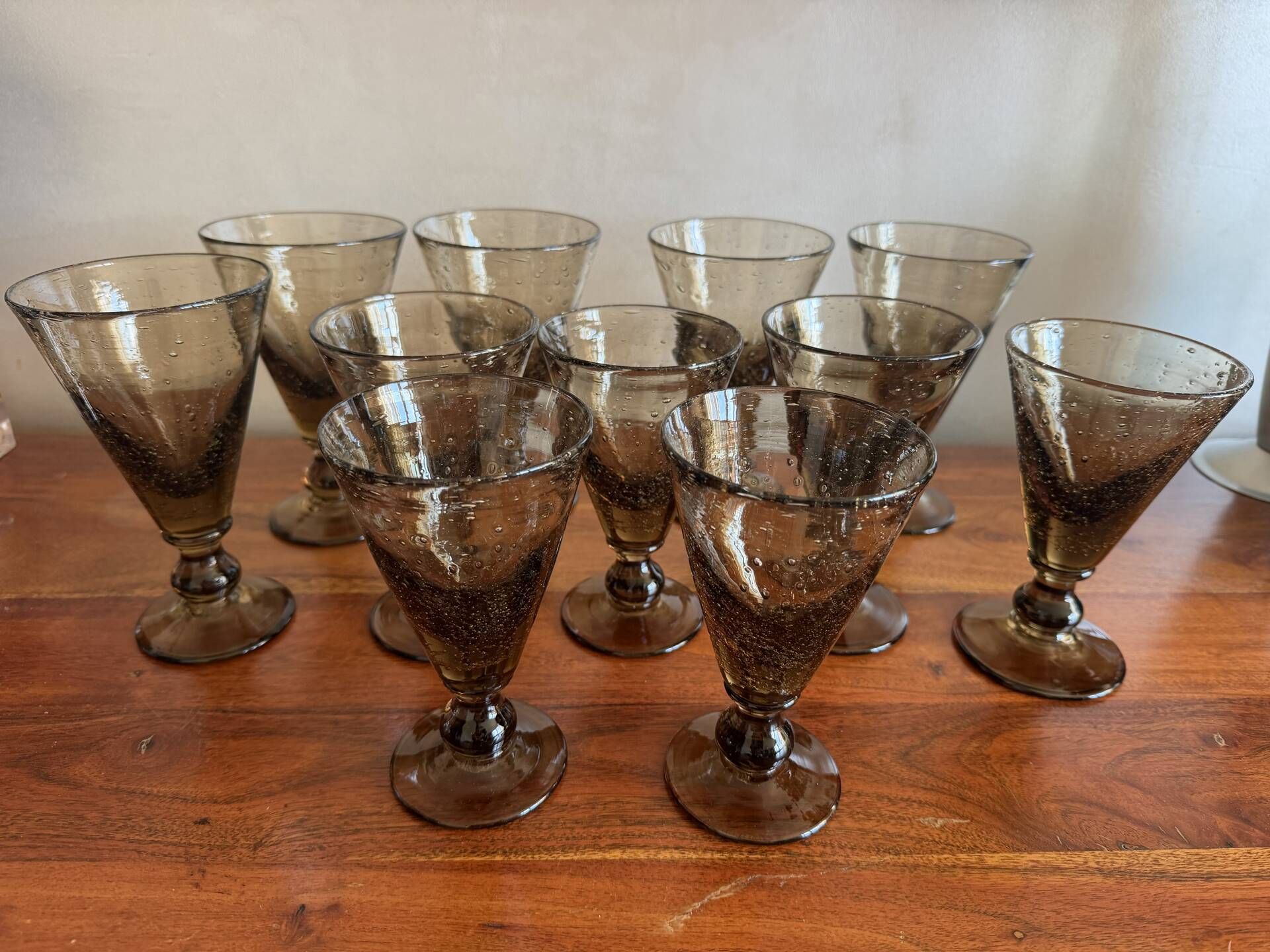 Set of hand-blown stemmed glasses