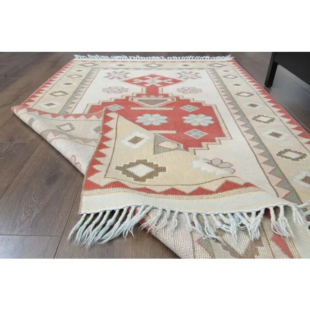 Vintage Turkish Oushak Handmade Wool Cotton Beige Area Rug 115x179