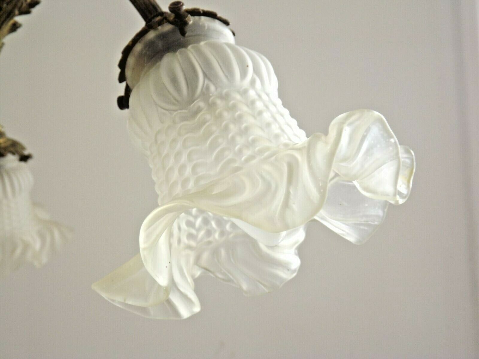 French antique bronze 3 light semi flush chandelier opaque patterned shades