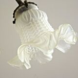 French antique bronze 3 light semi flush chandelier opaque patterned shades