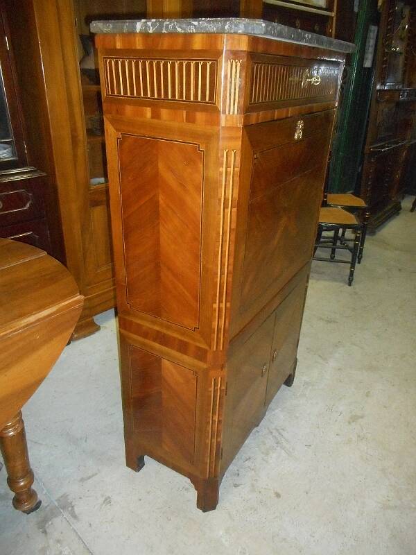 Secretaire marquete louis xvi plateau marbre du xix ème siecle