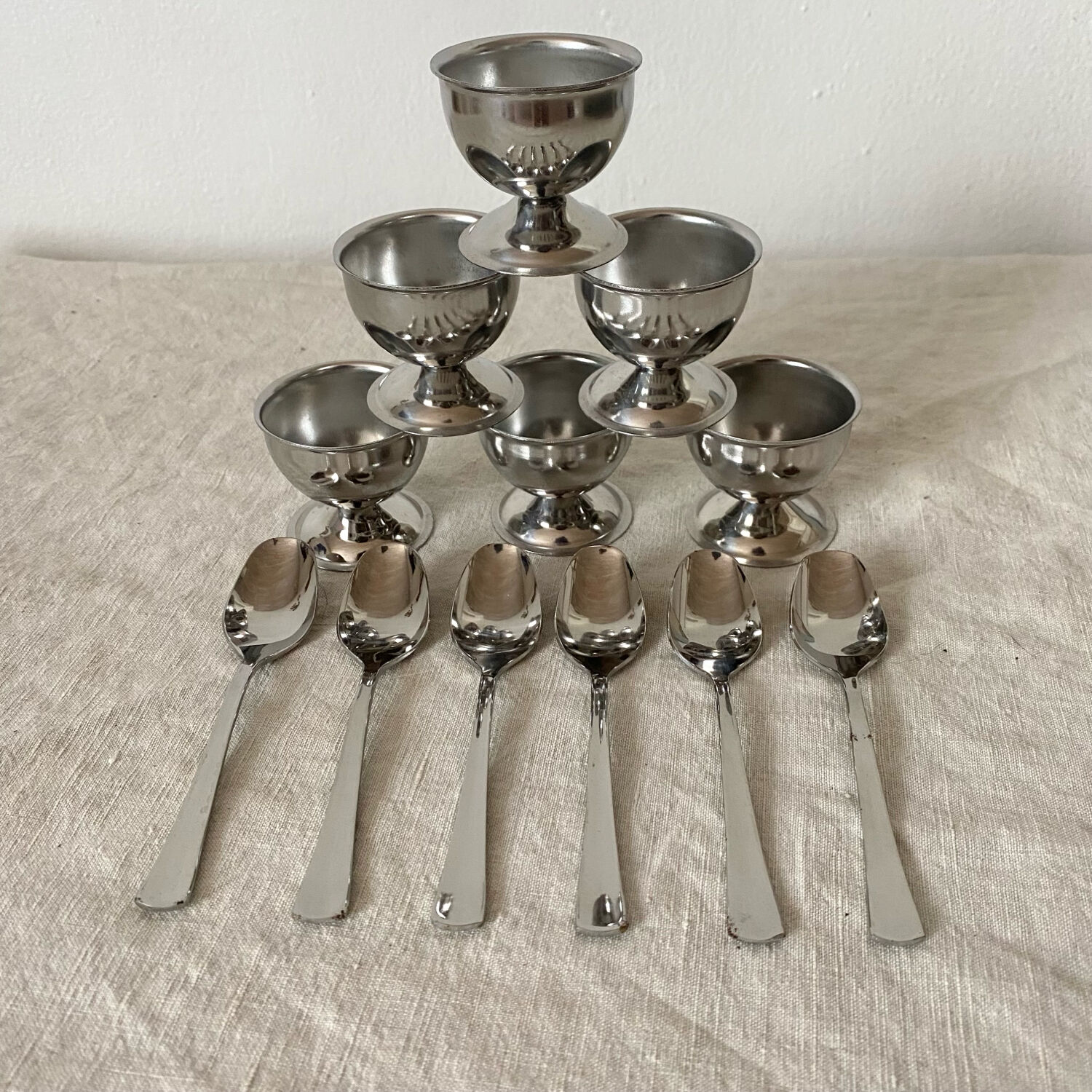 Set of stainless steel egg cups by Guy Degrenne
