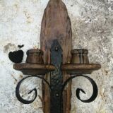 Rustic wooden wall lamp.