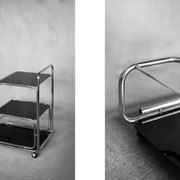 Vintage Mid-Century German Modern Bauhaus Chrome & Glass Serving Trolley