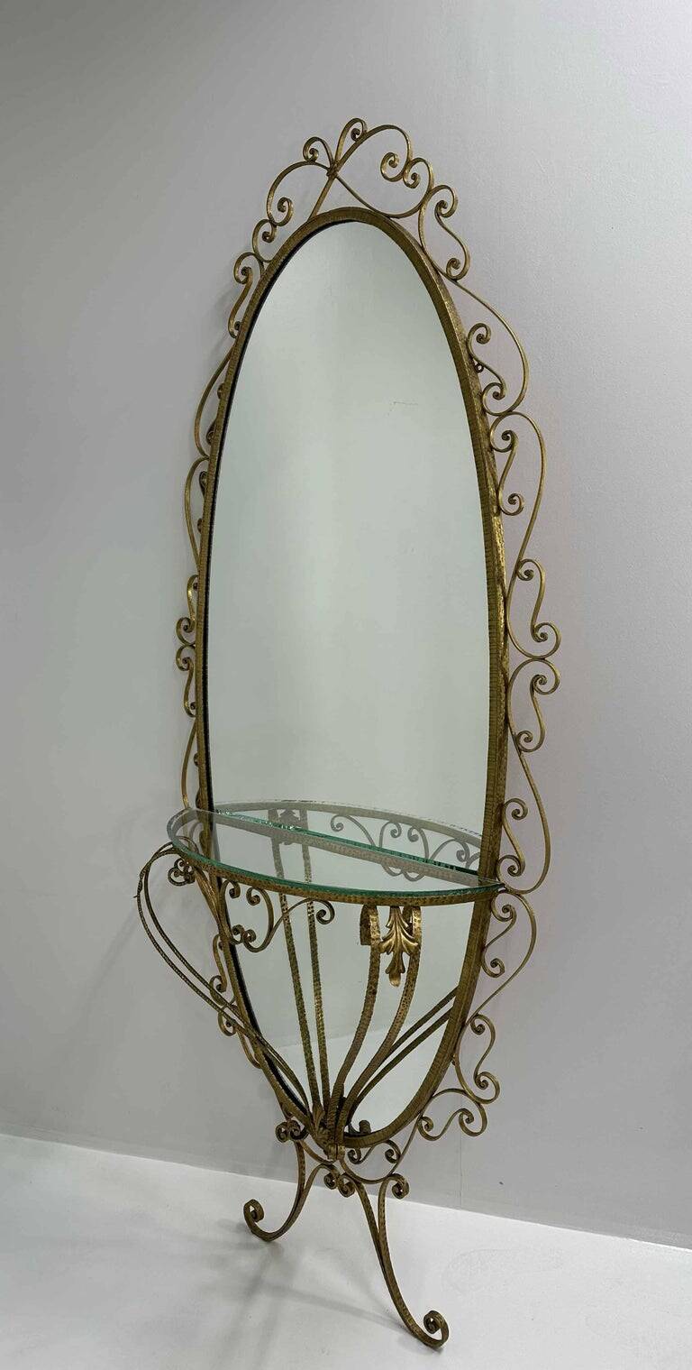 Italian Set of Wall Mirror Console and Pouf by Pierluigi Colli, 1960s
