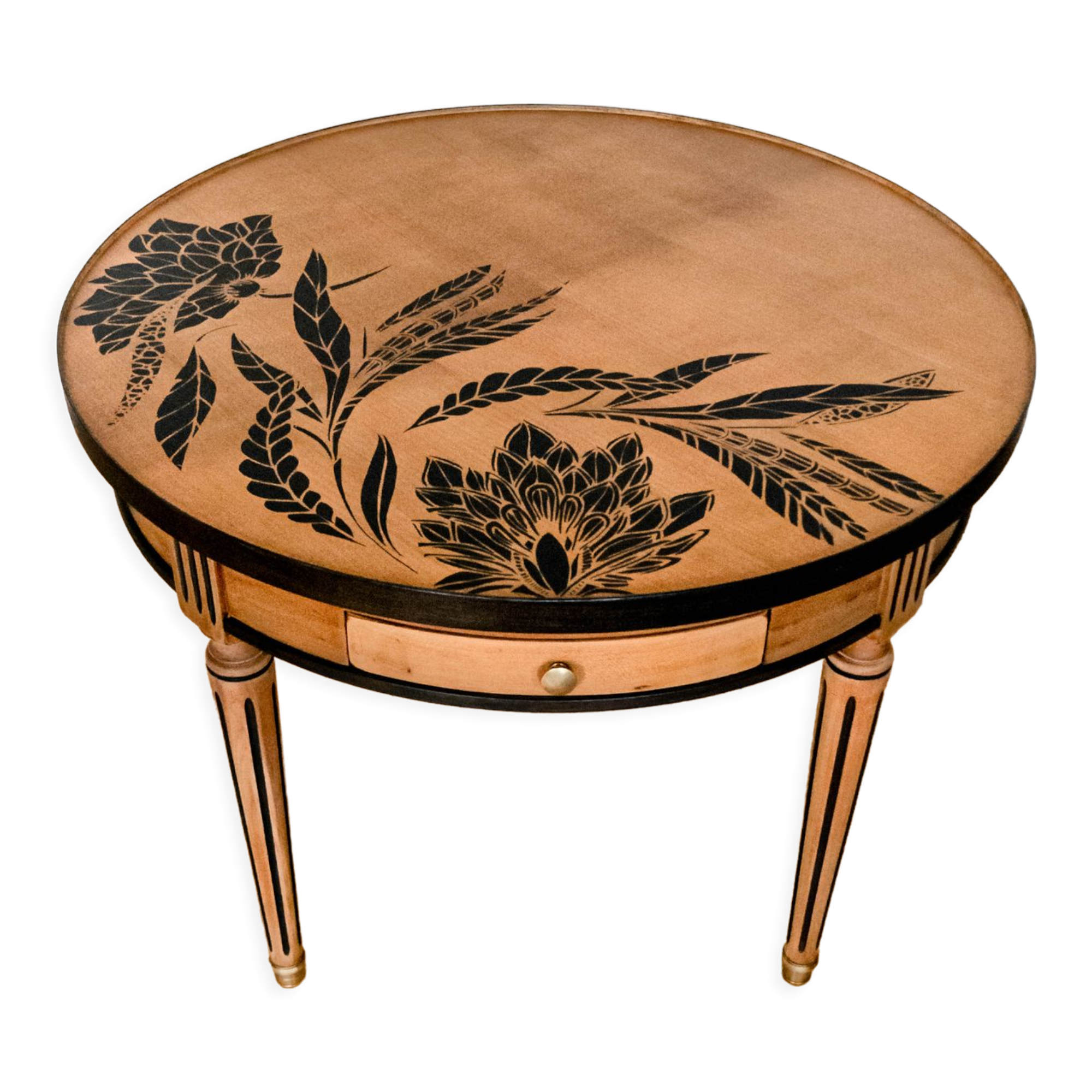Round wooden hot water bottle coffee table