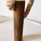 Presentation tray in stoneware, teak, and rope