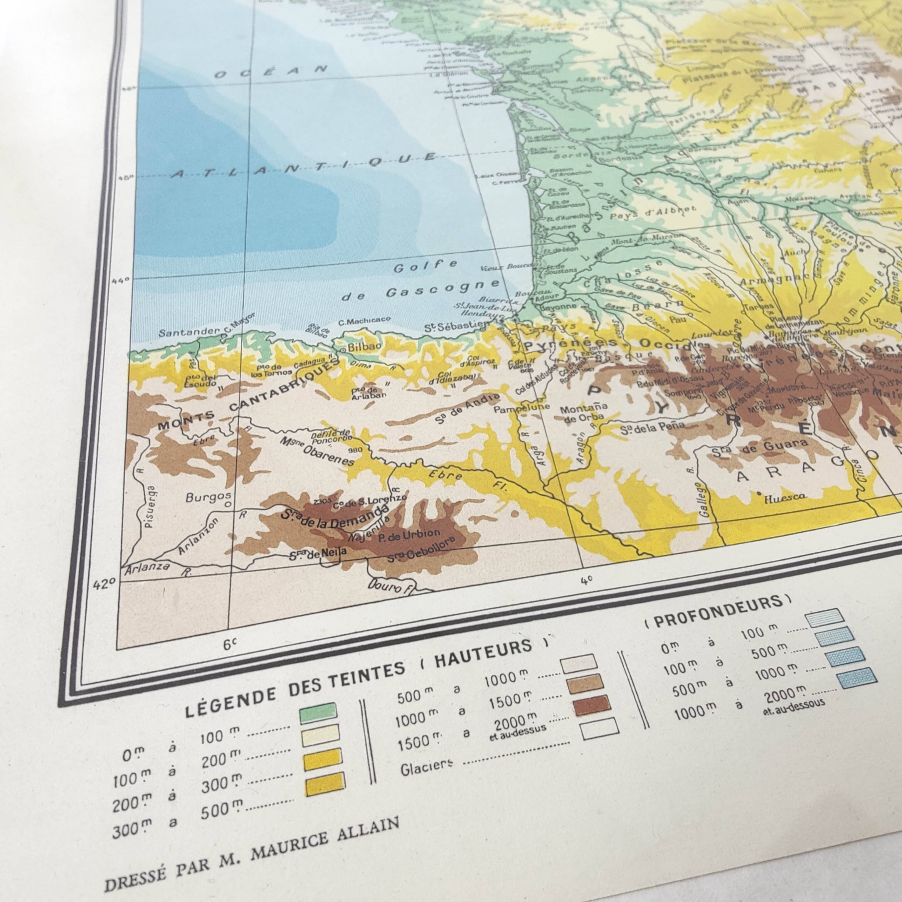 Old map of France from 1950 43x43cm