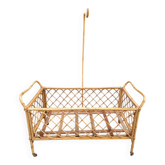 Vintage rattan wicker baby crib