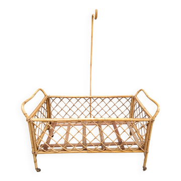 Vintage wicker rattan baby cradle