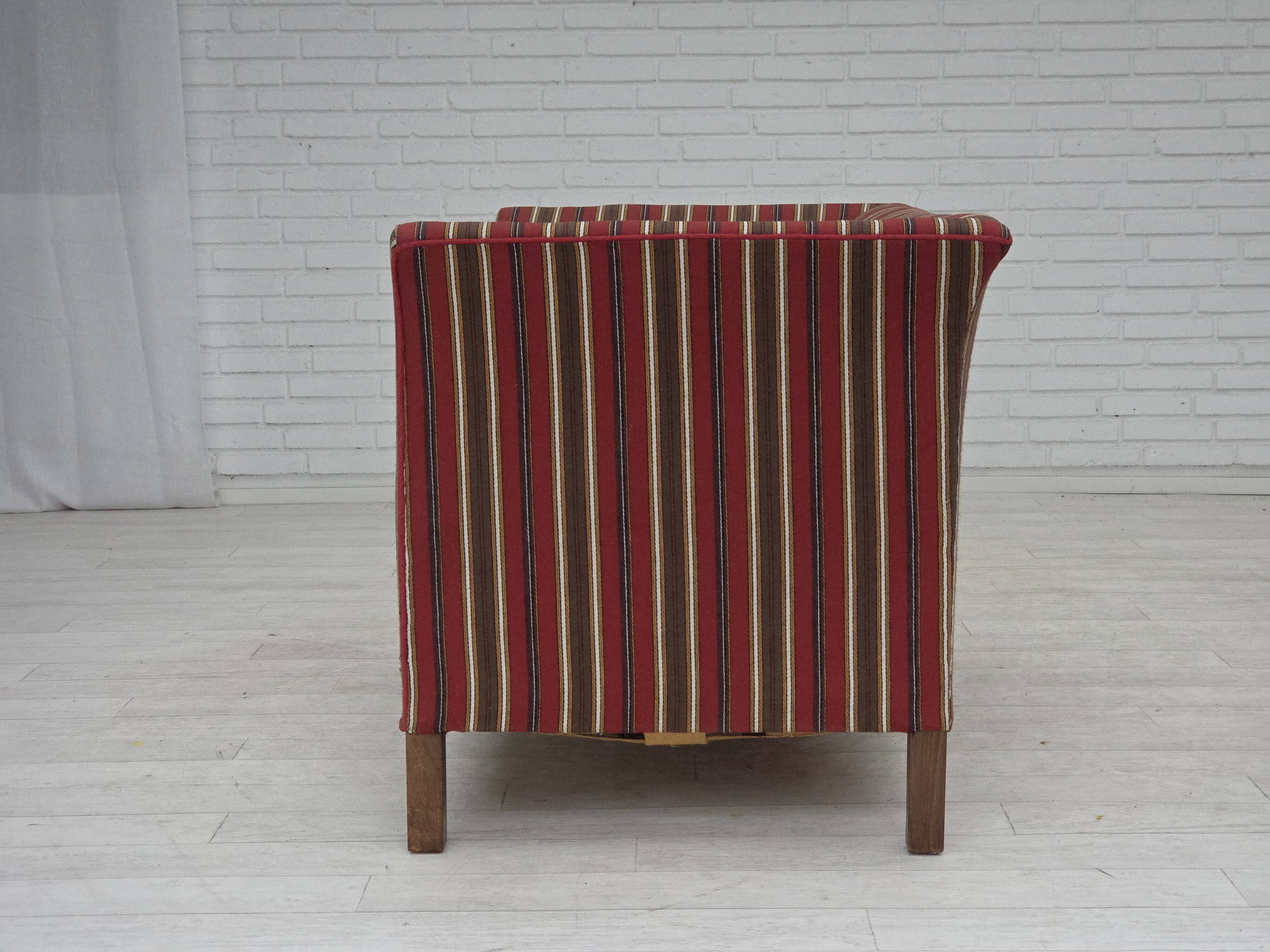 1960s, Danish 2-seater sofa, striped red/multicolor furniture wool.