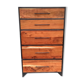 High metal and wood dresser 5 drawers