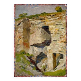 Peinture à l'huile sur toile "Maison et falaise" n°21