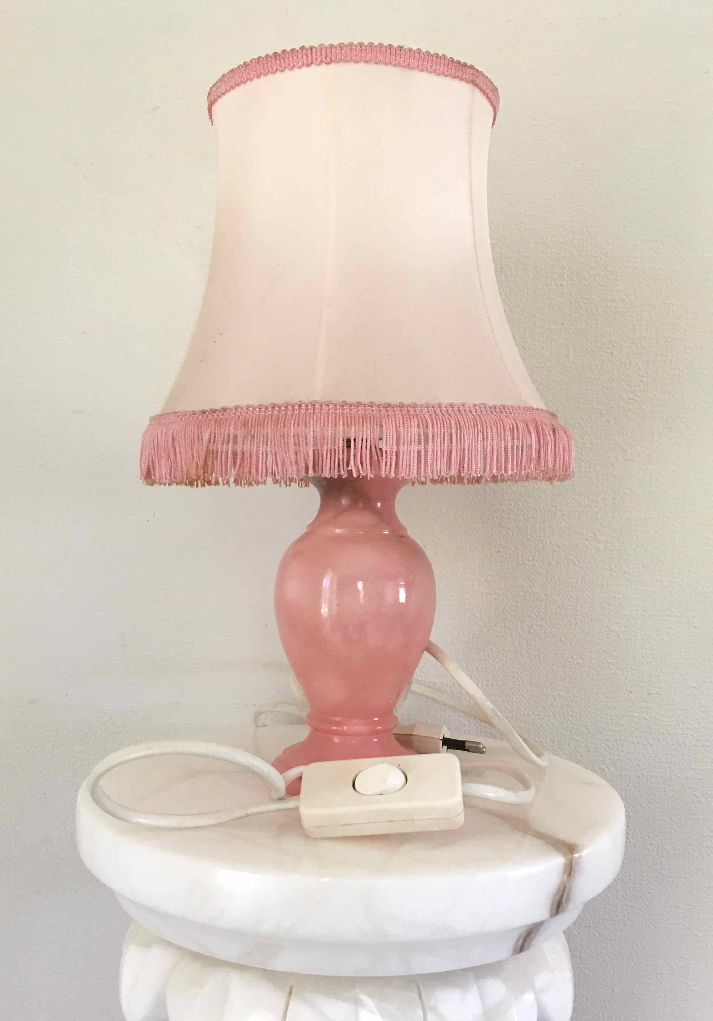 Vintage pink alabaster bedside lamp