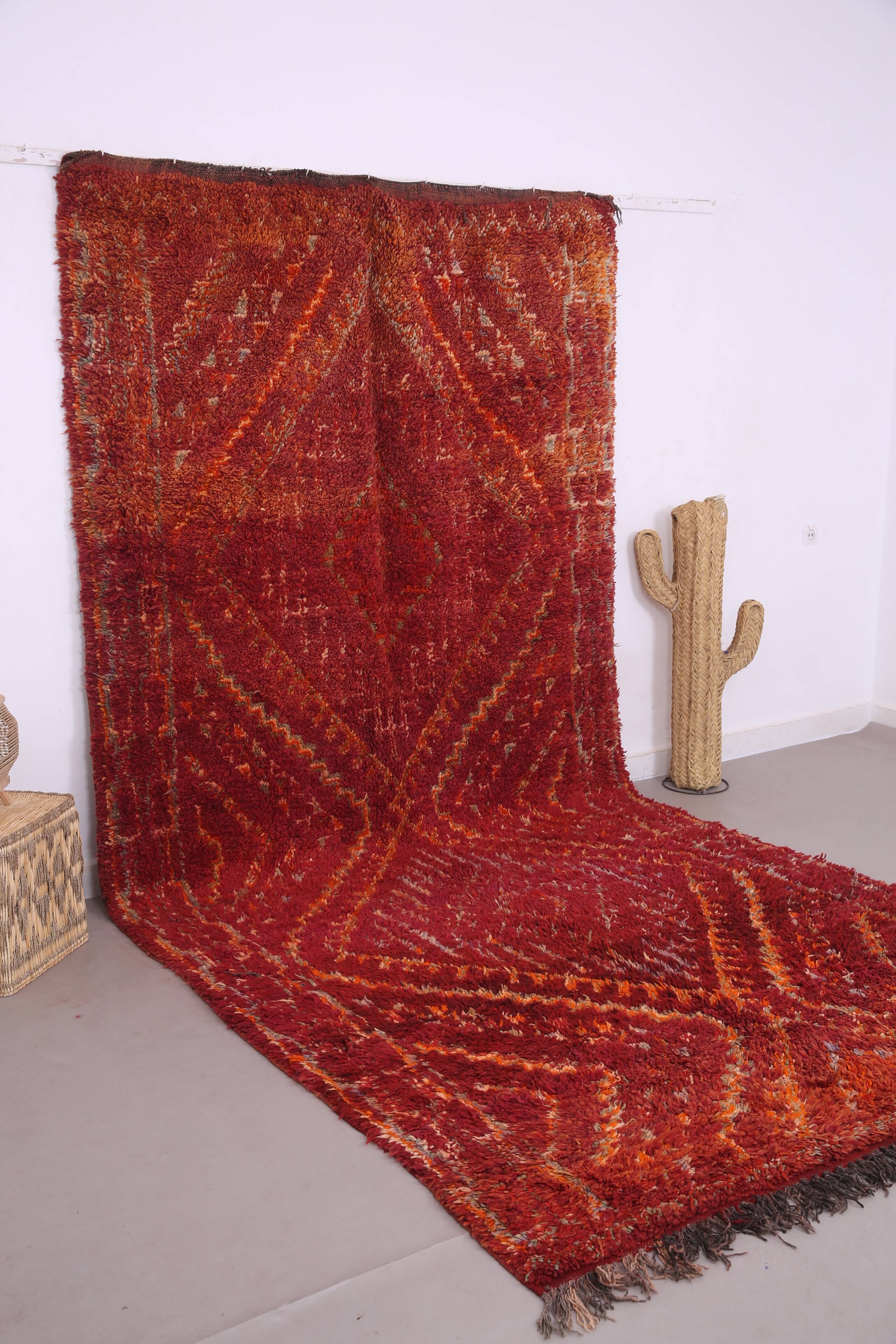 Red Vintage Moroccan Rug 193 x 400 cm - Berber Wool Rug - Handmade Rug Boho