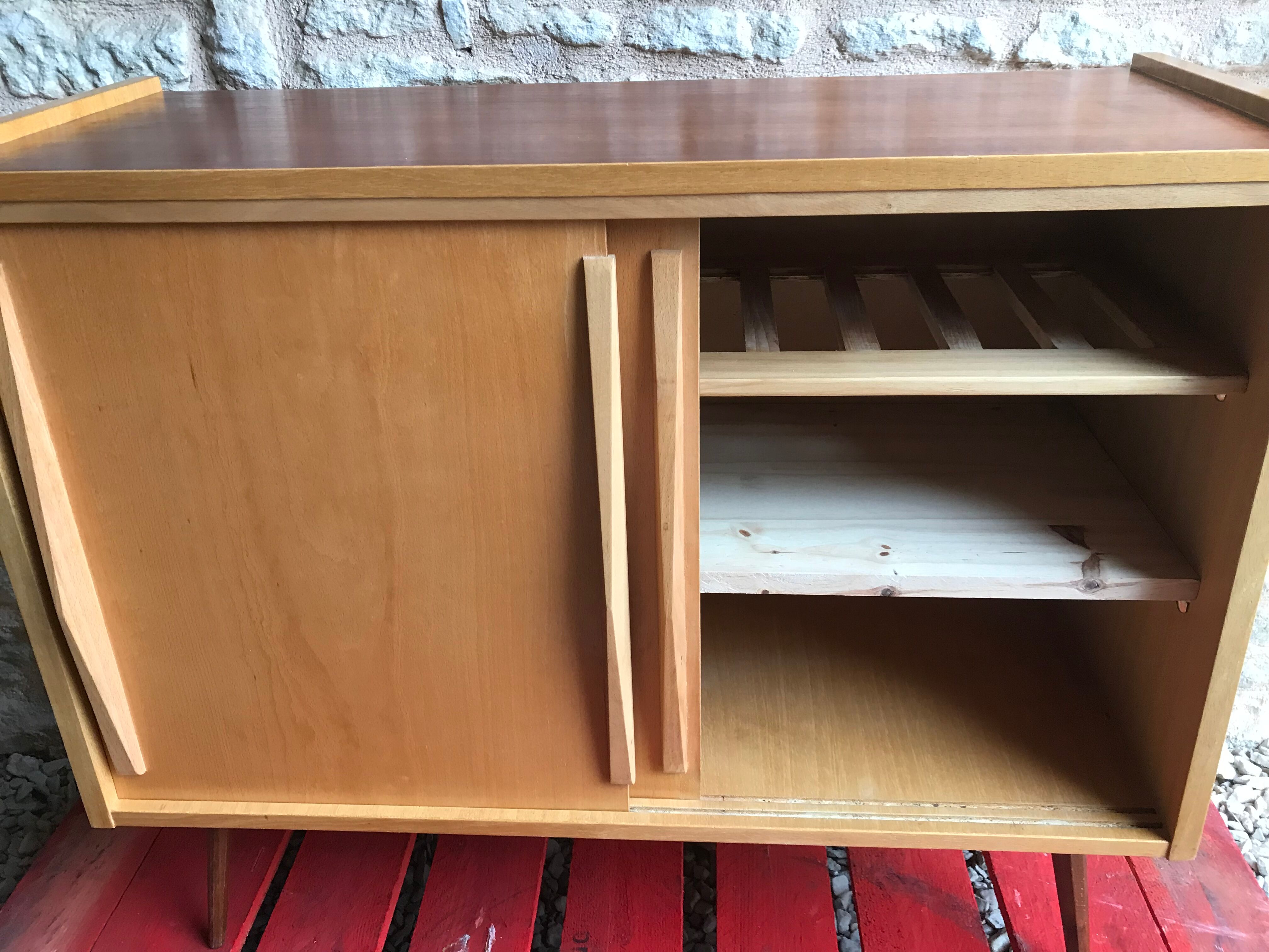 Vintage storage cabinet sliding doors feet compass