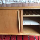 Vintage storage cabinet sliding doors feet compass