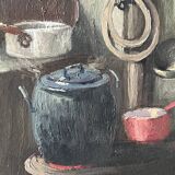 Oil painting of an interior scene 1940, portrait of children signed