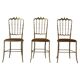 Set of 3 Chiavari chairs in brass with velvet seat and high back, 1950s, Italy.