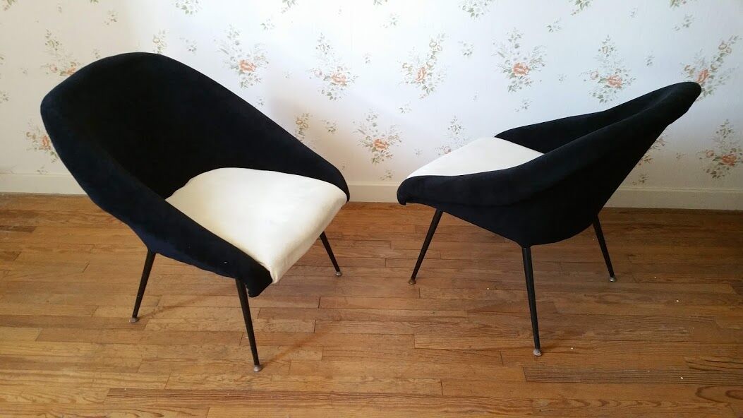 Pair of chairs basket Bi color restored 50 st. 60 feet metal