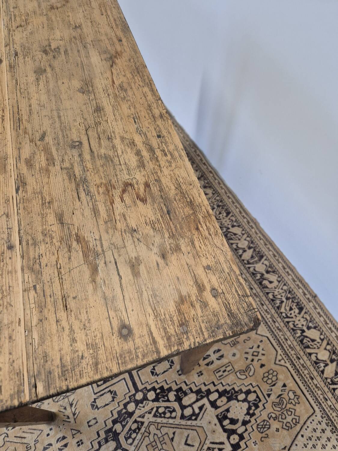 Rustic farmhouse table/desk in solid oak and antique fir 1950s