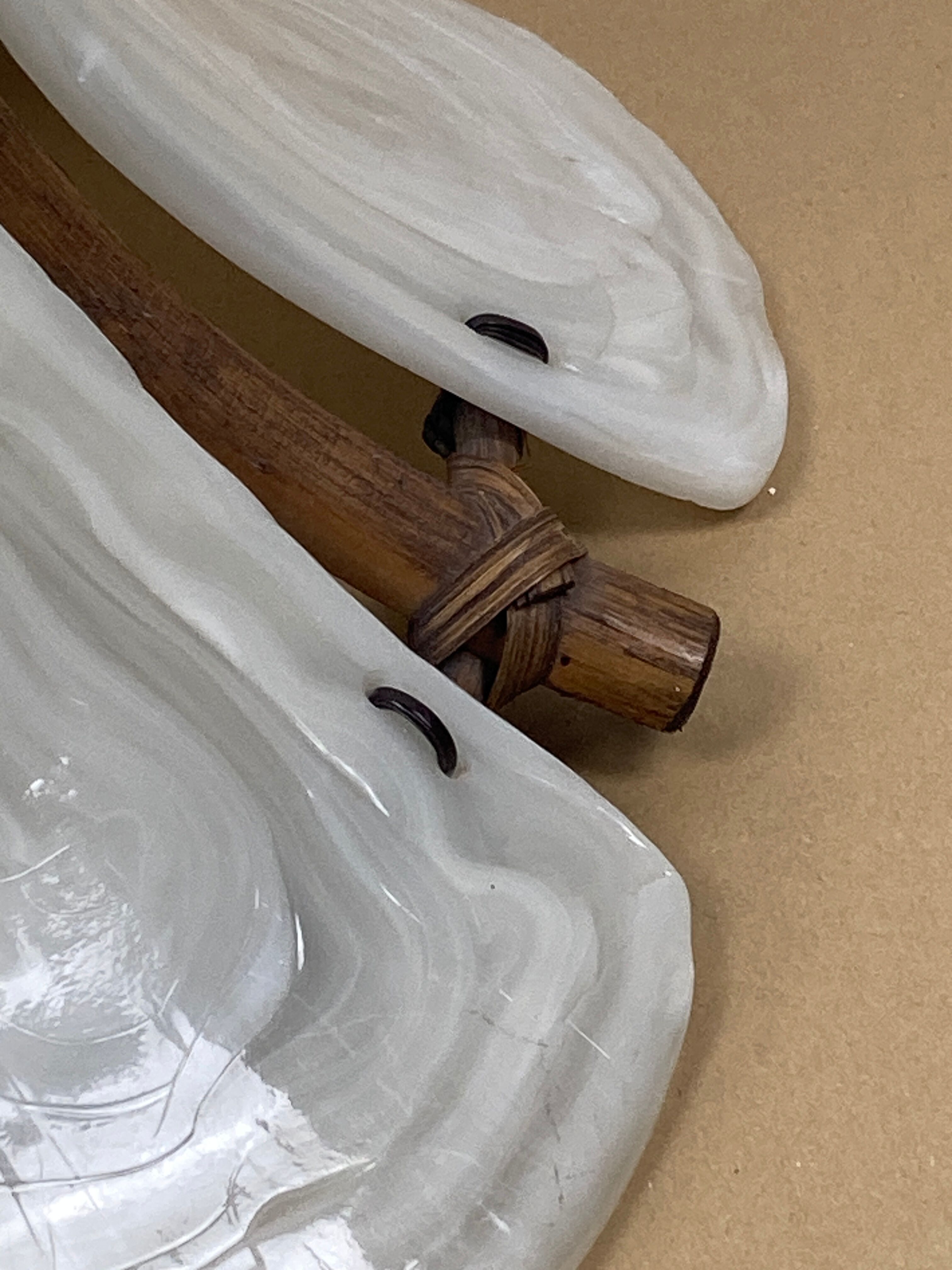 Bamboo acrylic and opaline hanging pendant, 1970,  58cm