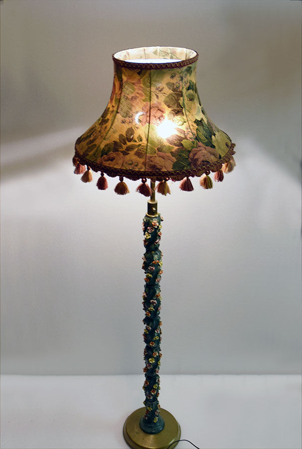 Ceramic floor lamp with little roses, 1950s